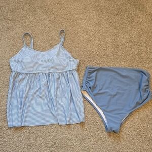 Women's Blue Striped Maternity Bathing Suit - 2XL